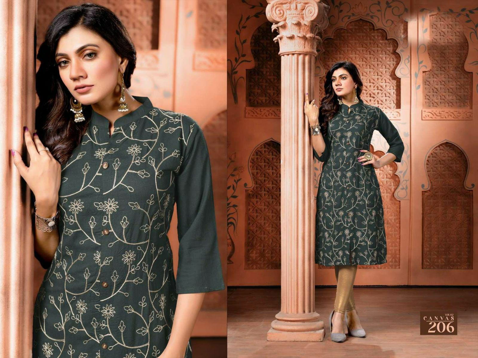 Canvas 2 New Designer Embroidery Work Fancy Wear  Kurti Collection